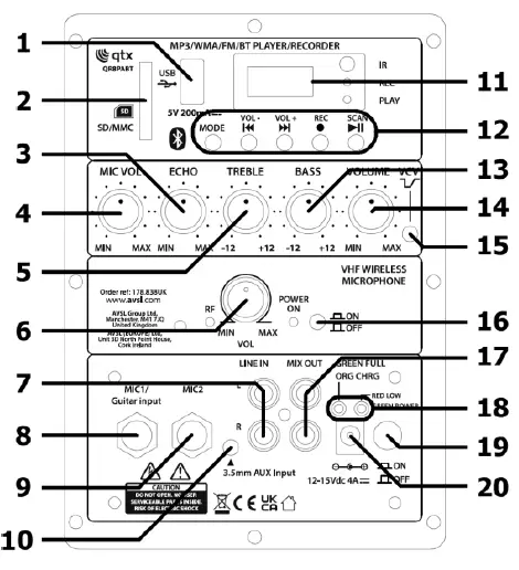 qtx QR8PABT Battery PA Speaker Sound System inc Wireless Lapel Tie Clip Mic fig 2