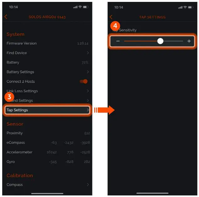 solos AirGo 2 Smart Glasses User Manual - Tap Sensitivity