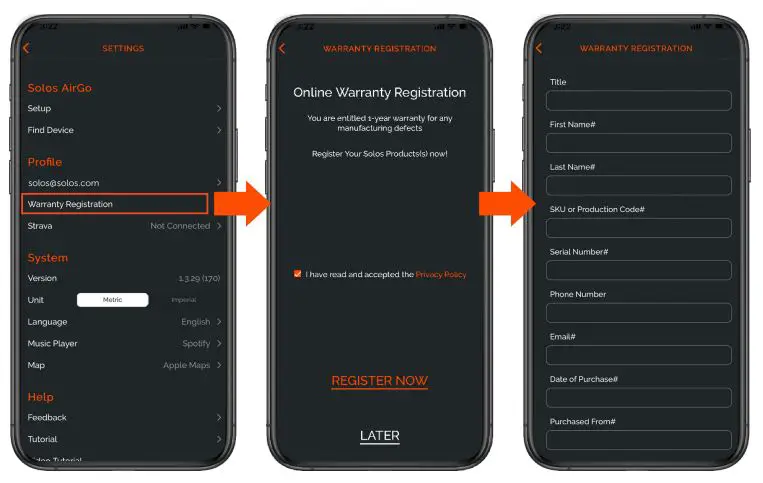 solos AirGo 2 Smart Glasses User Manual - Warranty Registration