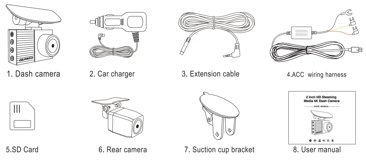 GERMiD G2-4K 2 Inch HD Streaming Media 4K Dash Camera - package