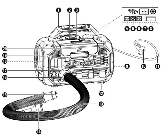 PARKSIDE PKA 20 Li A1 20V Cordless Compressor And Air Pump - figure 1