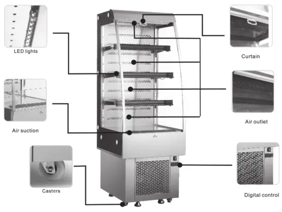 NEXEL 243209 Refrigerated Open Display Stainless Steel with Curtain - fig