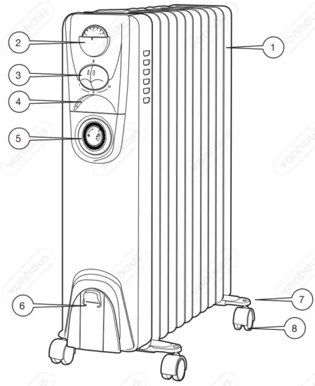 VonHaus 2500645 11 Fin 2500W Oil Filled Radiator Black - ICON 2