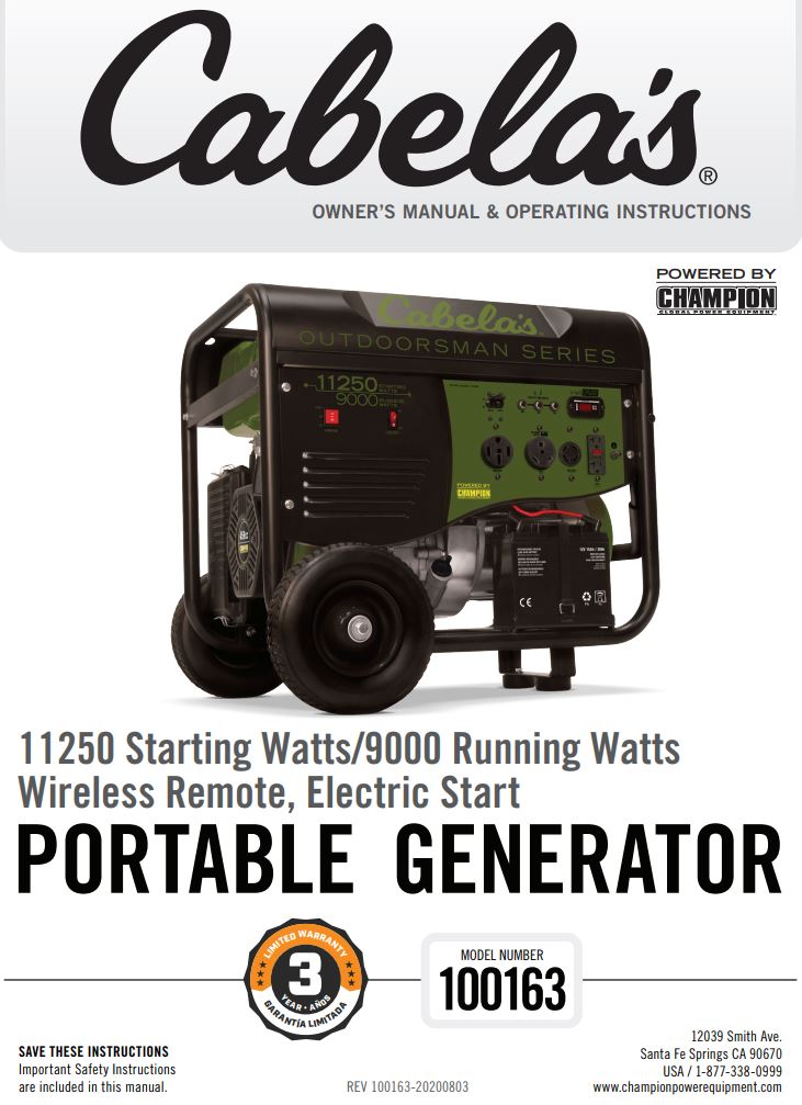 Cabela s Portable Generator User Manual