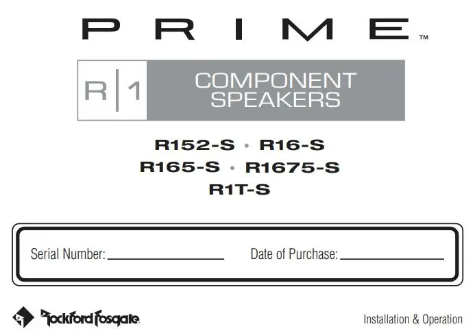 Rockford Fosgate R152-S Prime 5.25 Inch 2-Way Component System Instruction Manual