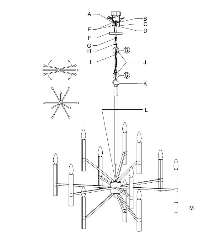 HUNTER 19528 Sunjai 12 Light 3-Tier Chandelier 1