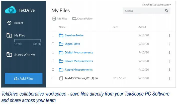 Tektronix TekScope Analysis Datasheet - TekDrive collaborative workspace