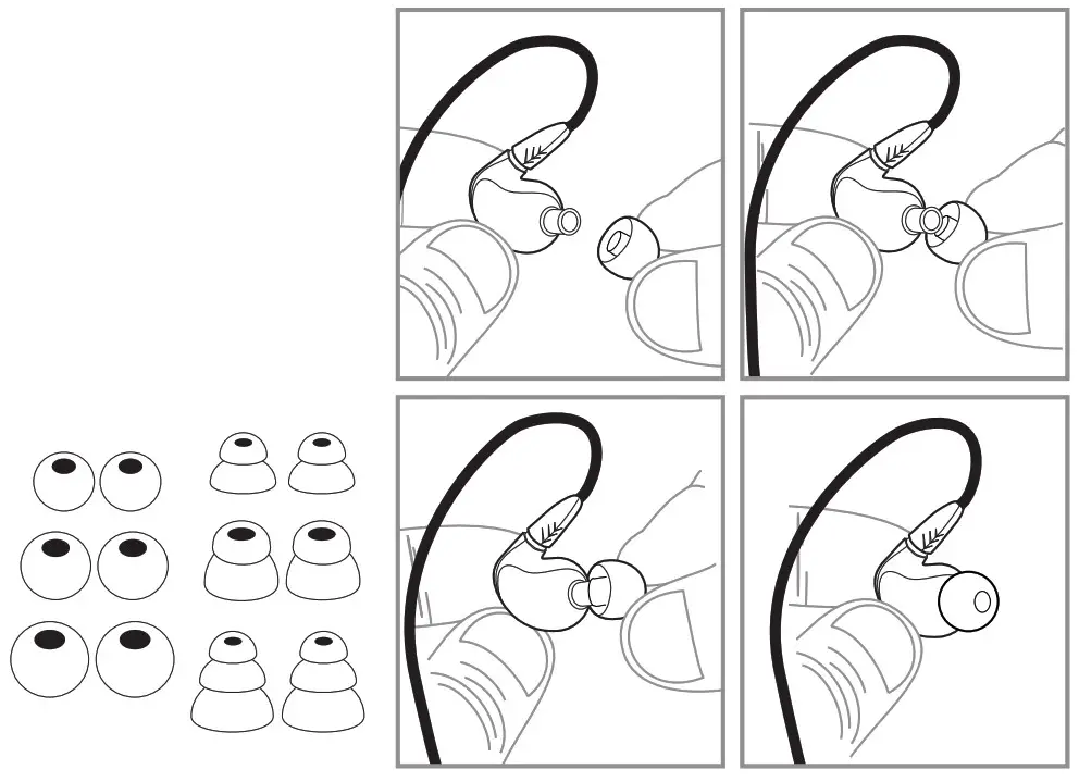 High Fidelity Audiophile In-ear Headphones - ATTACHING THE EARPIECES