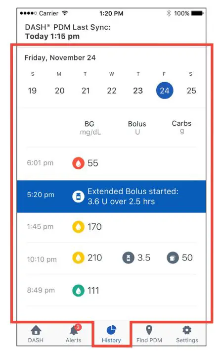 omnipod Display App User Guide - Check Insulin and Blood Glucose History