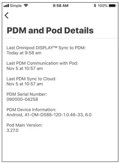 omnipod Display App User Guide - PDM and Pod Details
