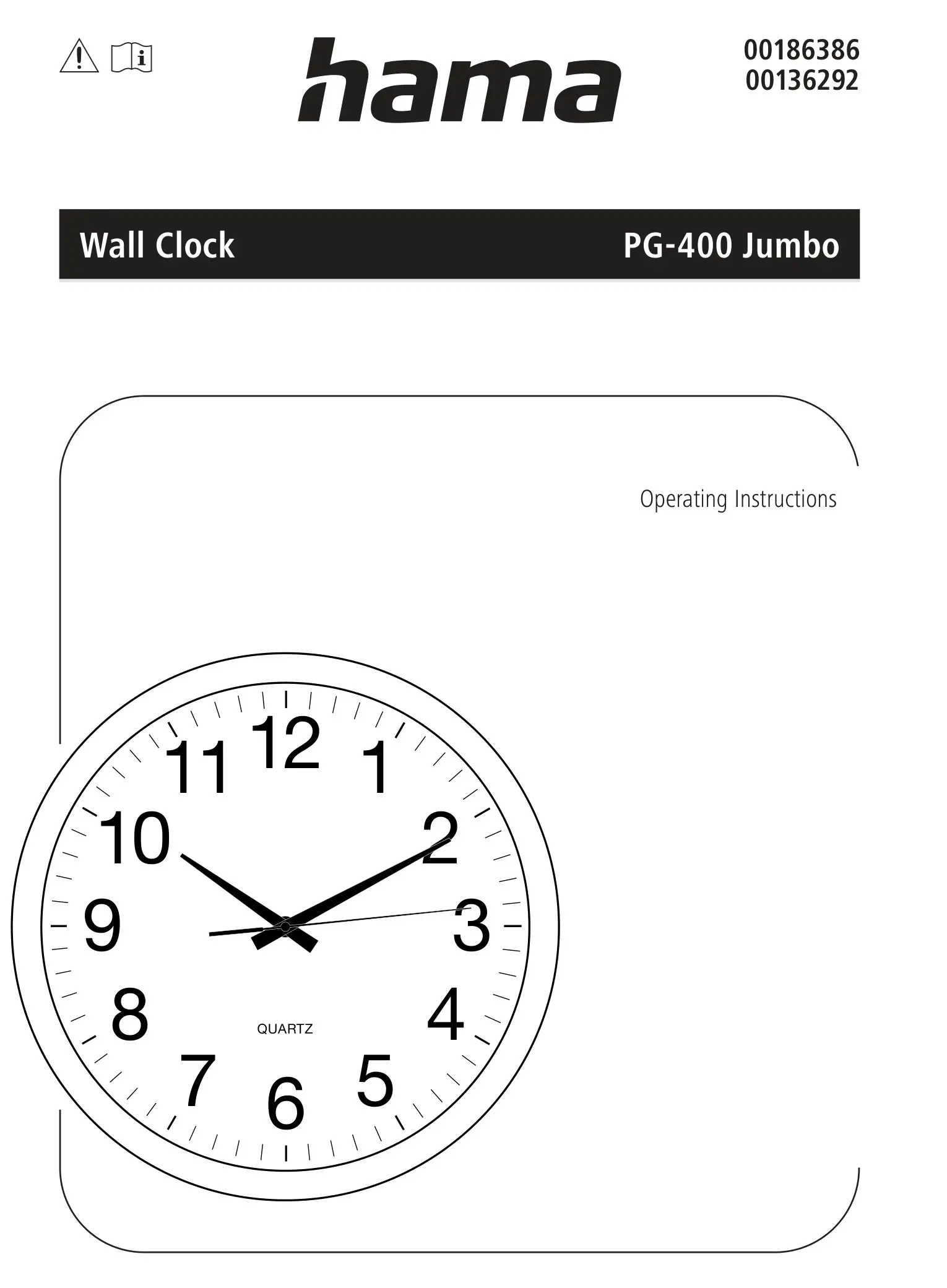 hama 00186386 PG-400 Jumbo Wall Clock Instruction Manual