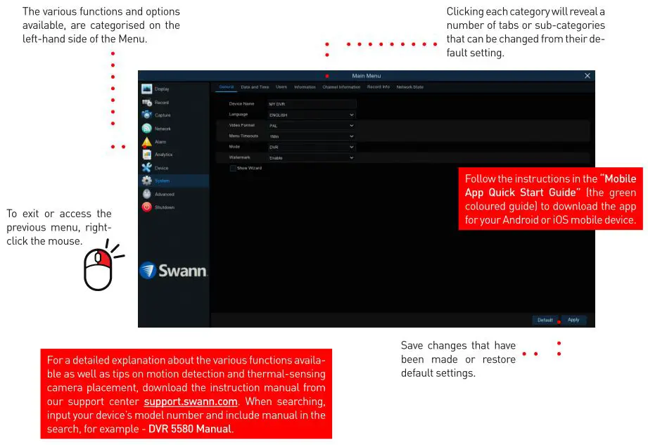 Swann Wi-Fi Enabled DVR System - Main Menu