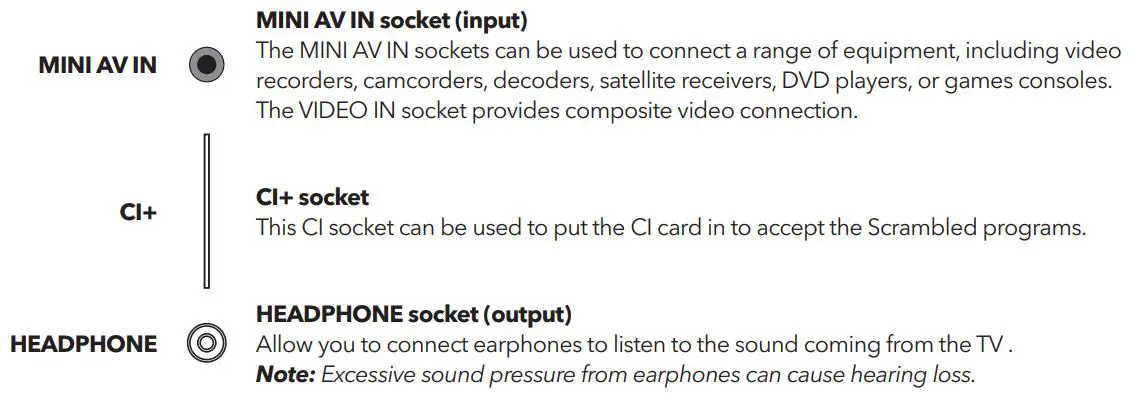 TESLA 40T320SFS Full HD Smart LED TV User Manual - Sockets