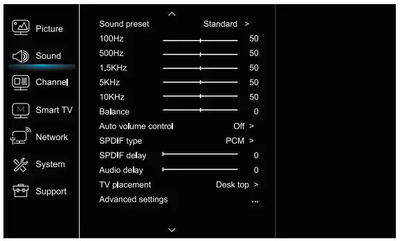 TESLA 40T320SFS Full HD Smart LED TV User Manual - Sound