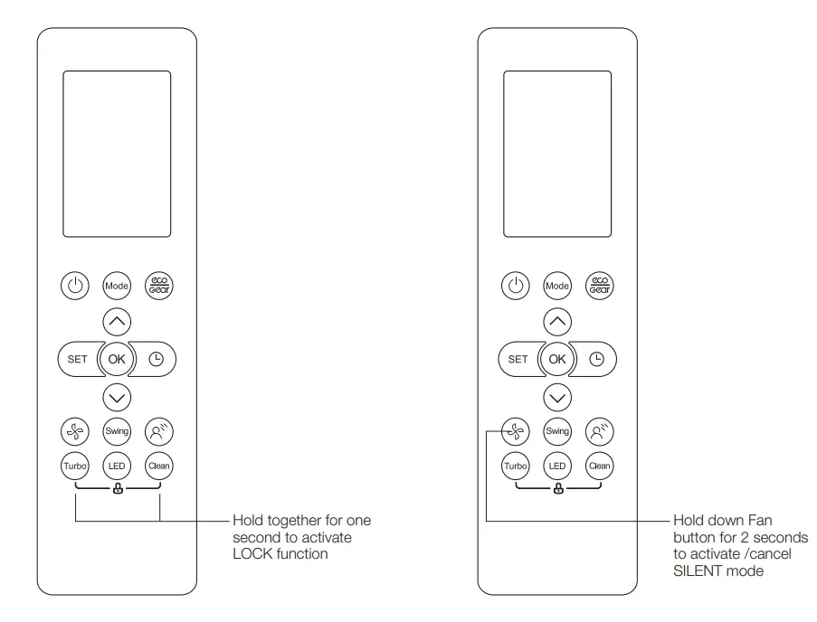 kaden KSI Series Wall Mounted Air Conditioner Remote Control - Press swing function 1
