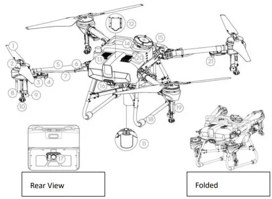 dji AGRAS T10 Spraying Drone - Rear View