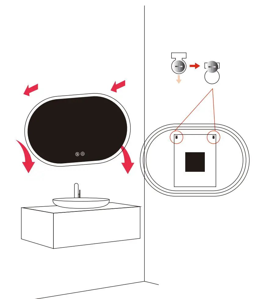 KEONJINN B09Q2SYCJG Oval Mirror LED Bathroom Mirror Instruction Manual - Align the holes of the mirror with the screws