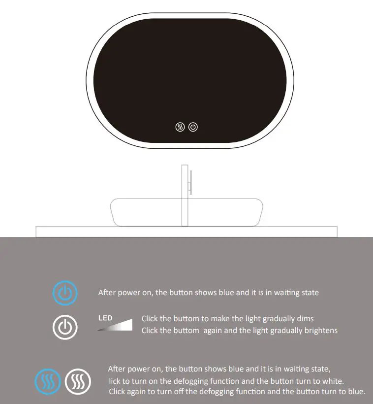 KEONJINN B09Q2SYCJG Oval Mirror LED Bathroom Mirror Instruction Manual - Optional to cut the plug directly