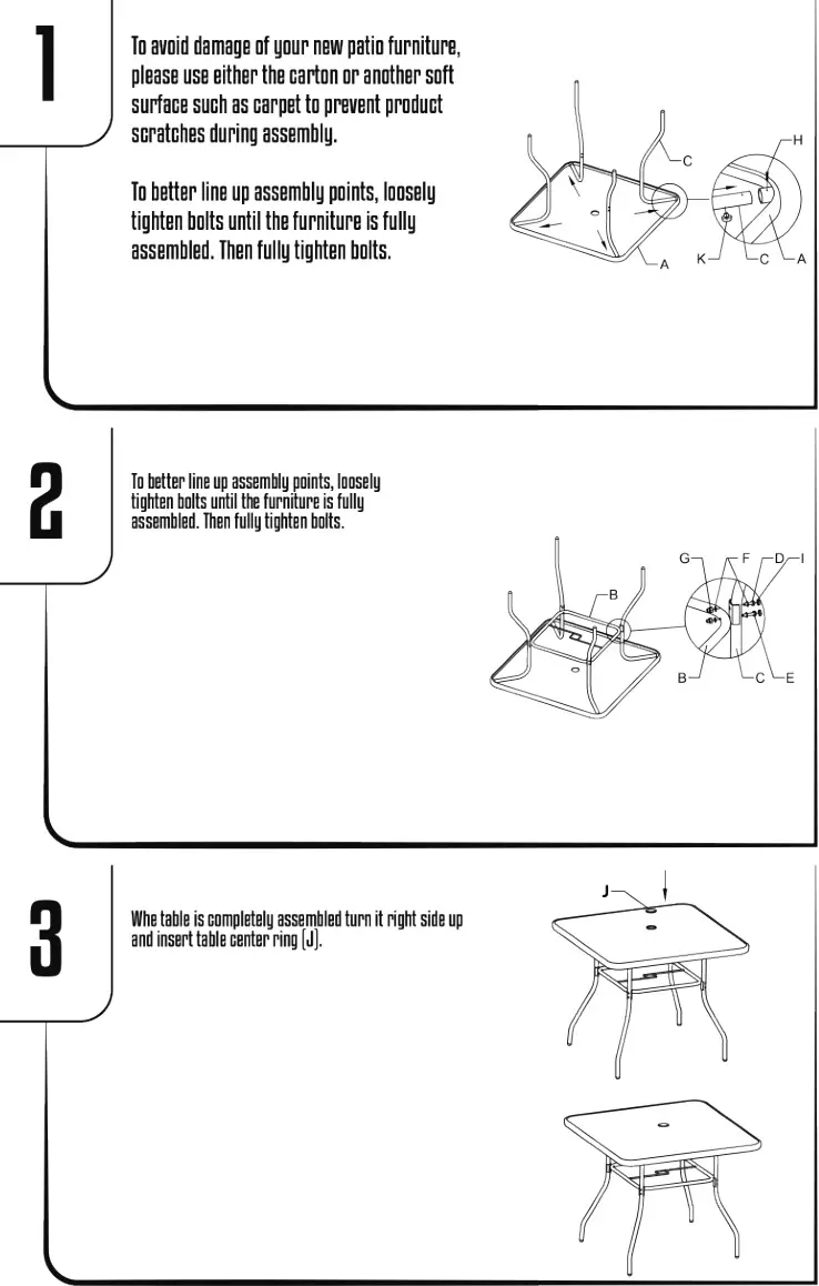 Patio Premier Square Table 6pcPatio Set - Assembly 1