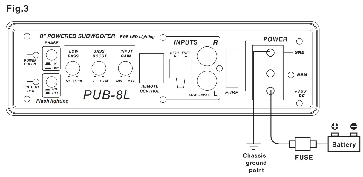 POWER ACOUSTIK PUB-8L 8 Inch Subwoofer - Fig 4