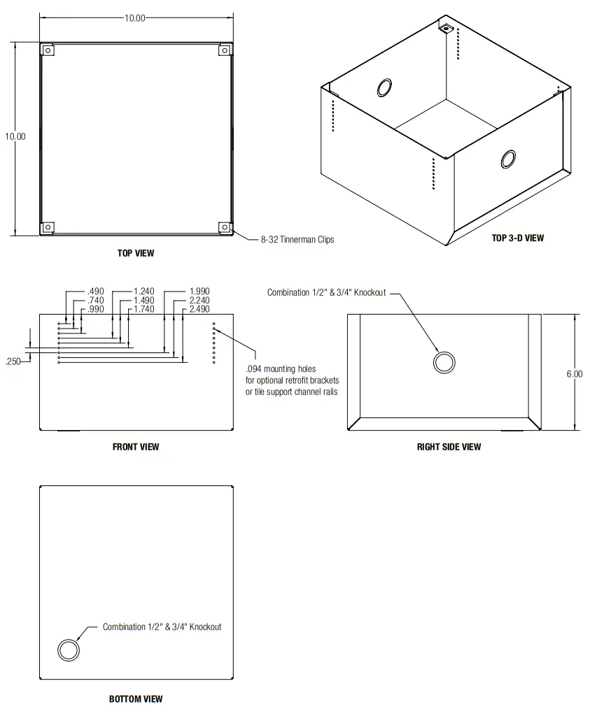 Lowell P68XA 6 Galvanized Steel Enclosure with Support Rails fig4