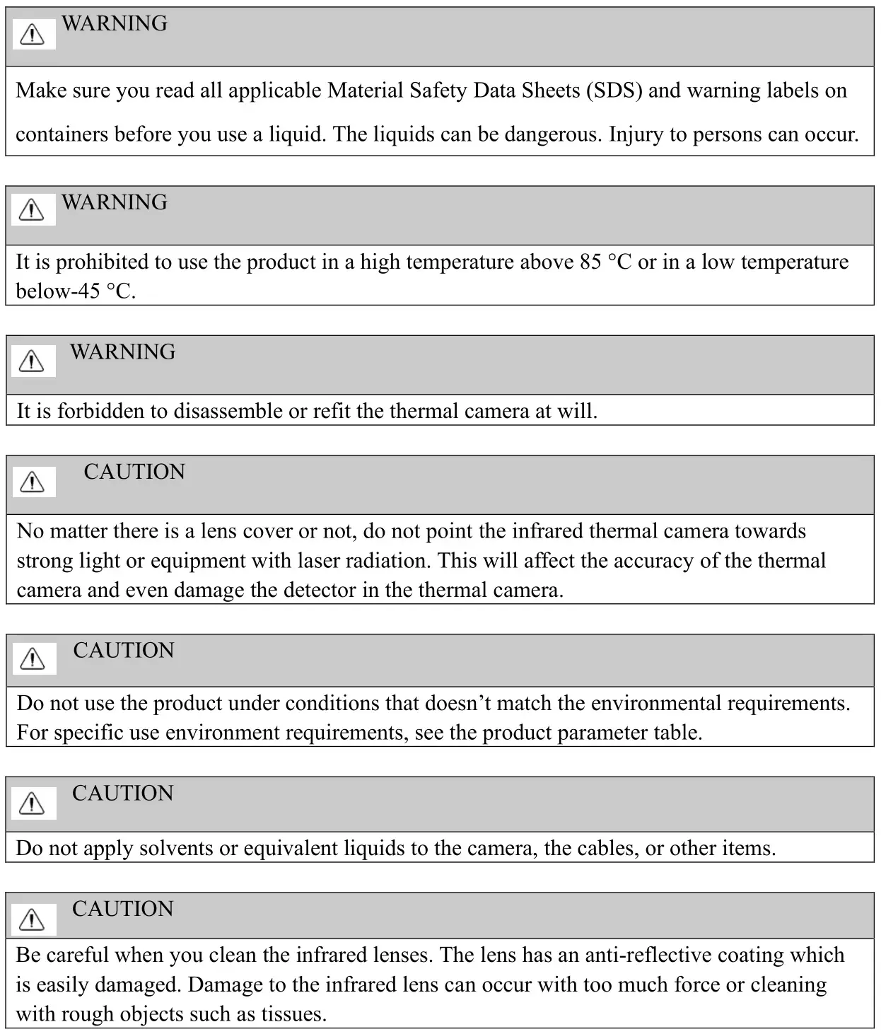 Inf iRay AT31F AT61F Online Temperature Measurement Thermal Camera - Safety Information