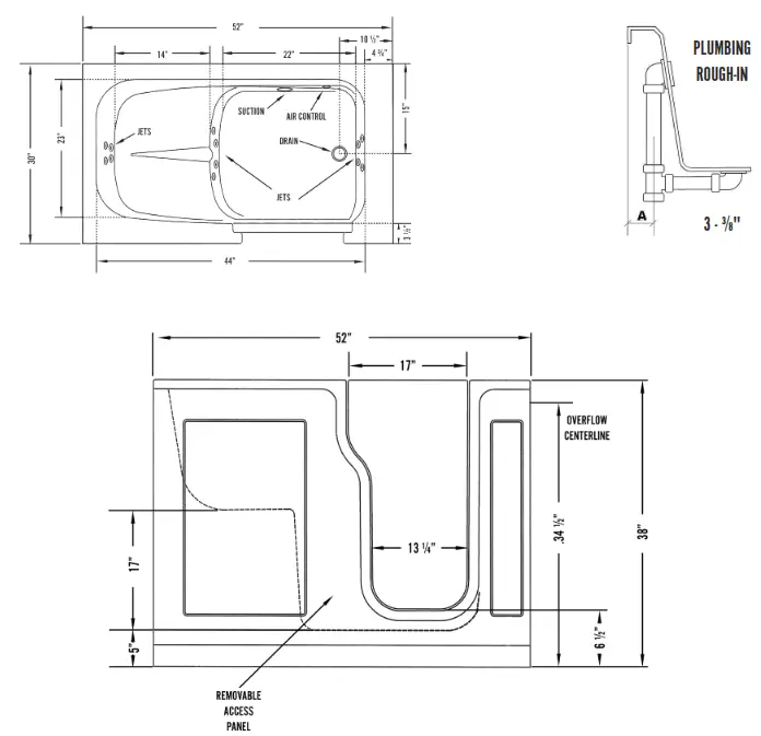 MANSFIELD 8090530000 Acrylic Rectangular Right Drain Walk In Whirlpool Tub - fig 2