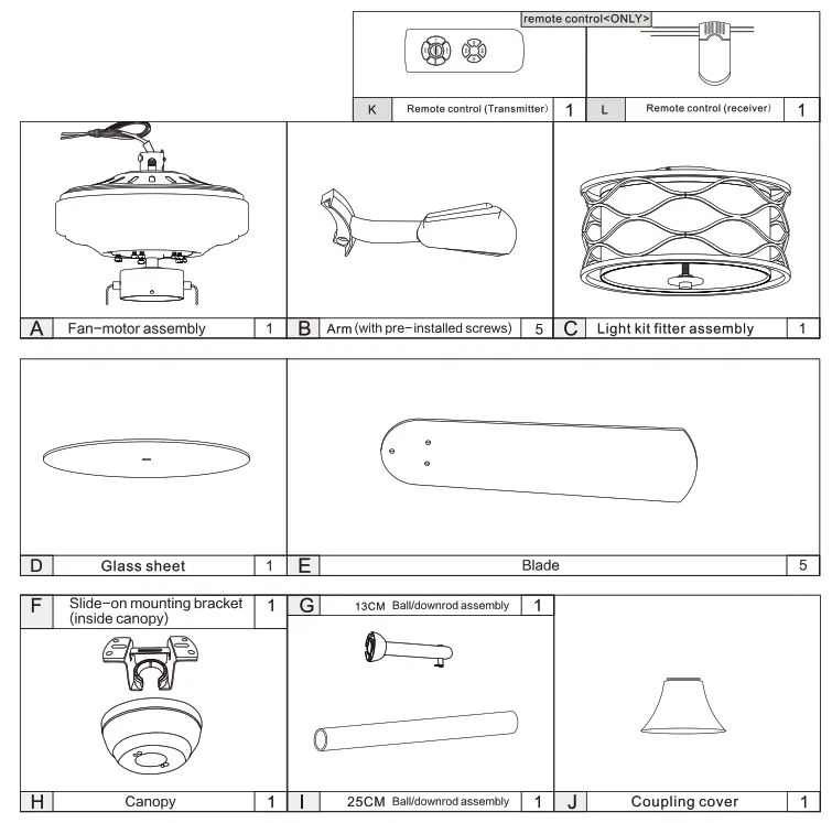 SILJOY CFL-8432 52-Inch Crystal Ceiling Fan - 3