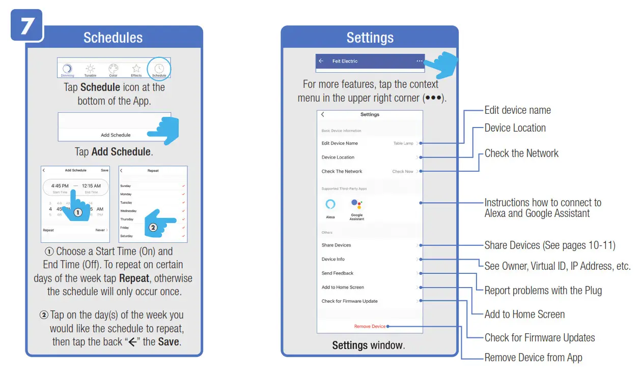 Feit Alexa - Siri - Google Assistant Setup - FEATURES SETTINGS