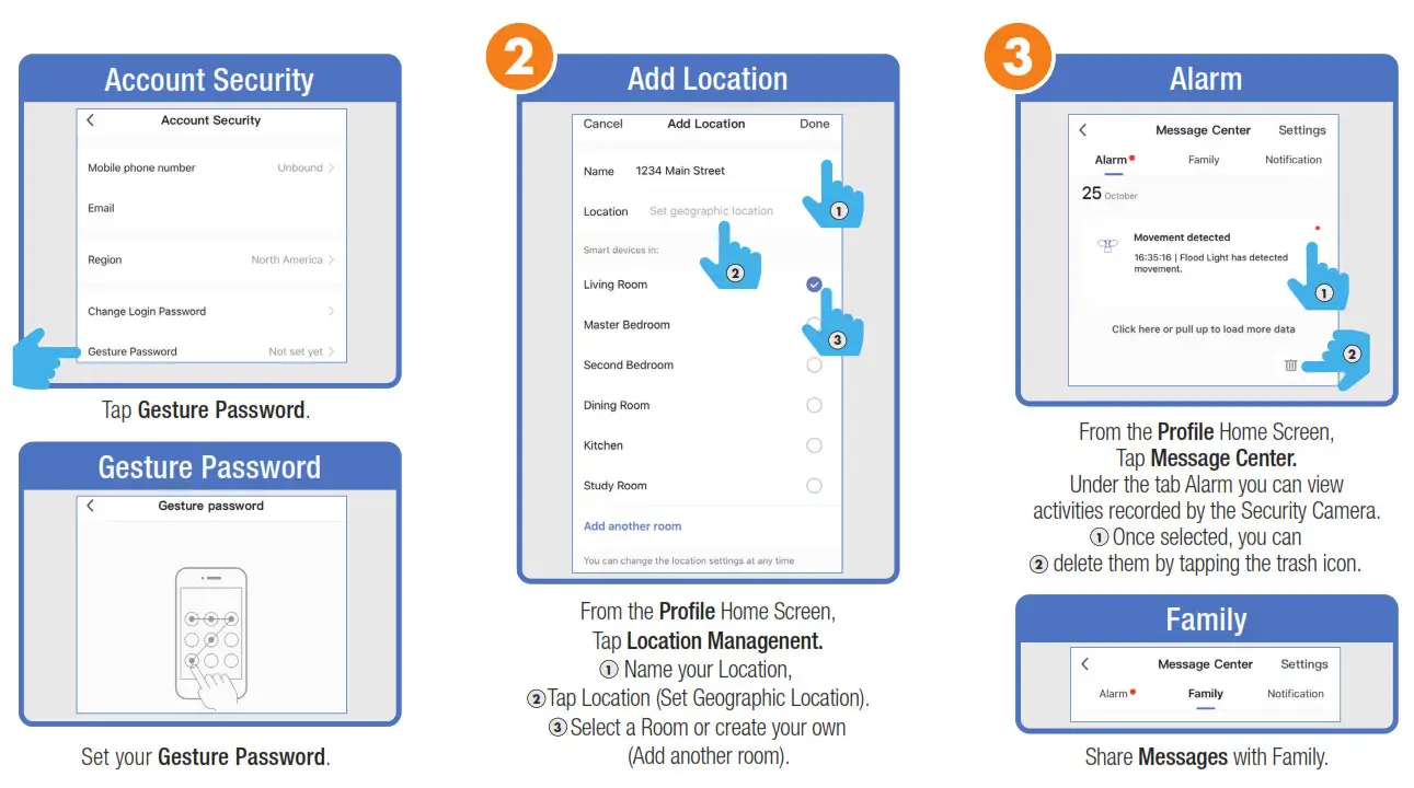 Feit Alexa - Siri - Google Assistant Setup - PROFILE SECURITY LOCATION ALARM FAMILY