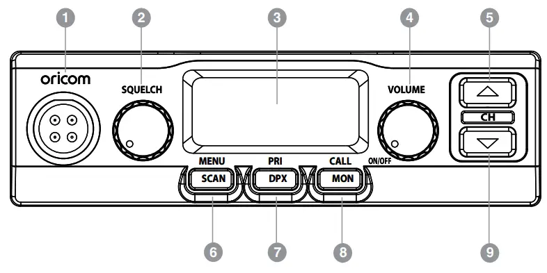 oricom UHF028PNP Channel UHF CB Radio Citizen Band Radio - Front View