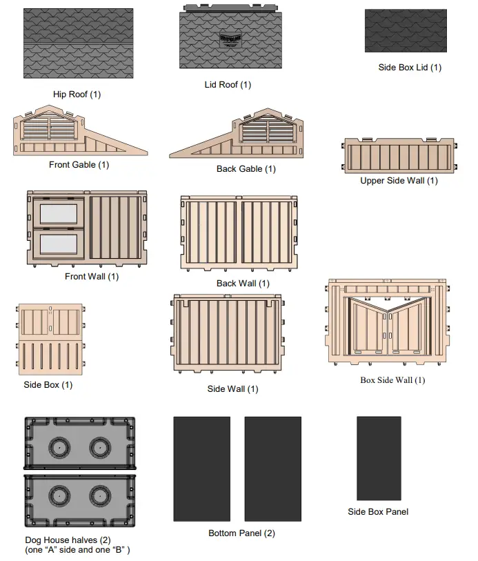 Parts List For Large Model Snap Lock Dog House