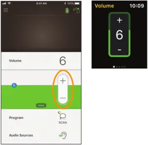 Cochlear Addendum to Nucleus Smart App for iPhone and iPod touch volume button