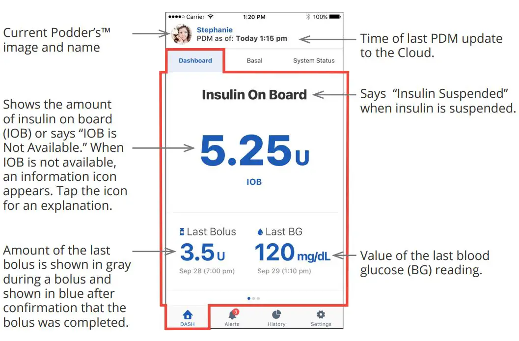 omnipod View App User Guide - Dashboard tab