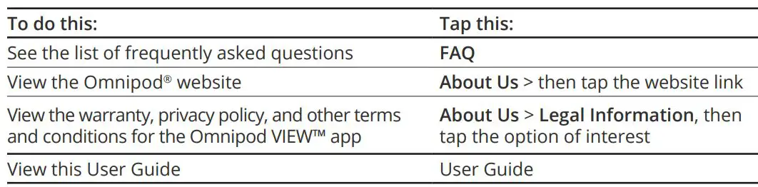 omnipod View App User Guide - Help Screen