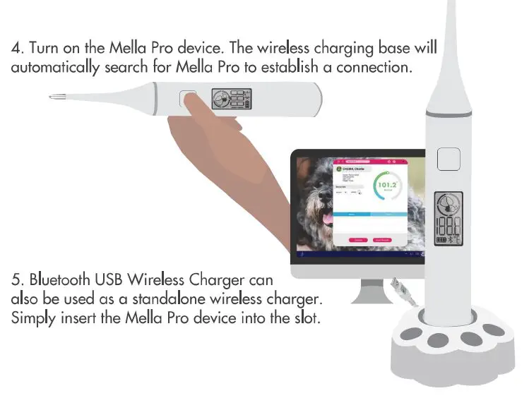 Mella Petcare Mella Pro Smart Underarm Pet Thermometer Instructions - Turn on the mella pro device