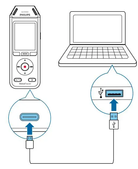 PHILIPS DVT4110 VoiceTracer Voice Recorder User Manual - Charging the battery