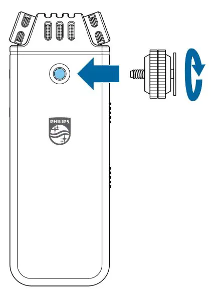 PHILIPS DVT4110 VoiceTracer Voice Recorder User Manual - Screw the hot shoe adapter into the tripod