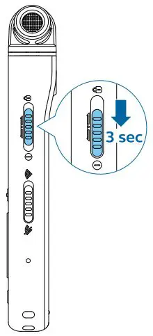 PHILIPS DVT4110 VoiceTracer Voice Recorder User Manual - Turn the device on and off