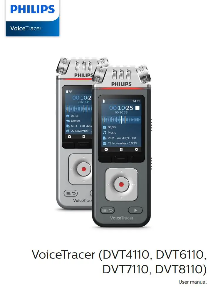 PHILIPS DVT4110 VoiceTracer Voice Recorder User Manual