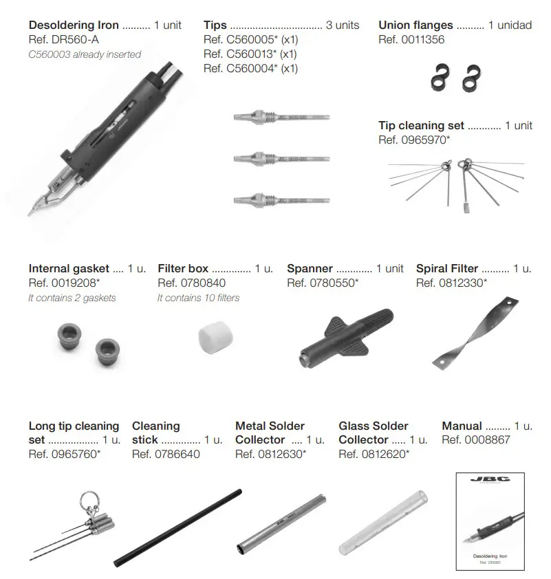 JBC DR560 A Desoldering Iron - Packing List