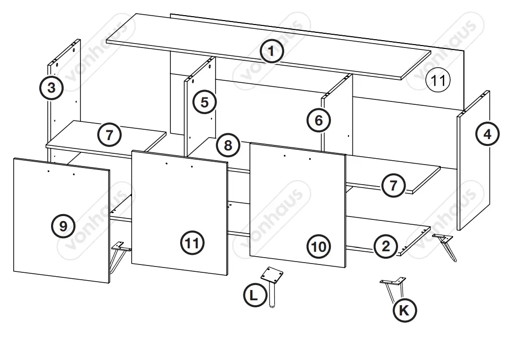 VonHaus 3000037 Oak Effect 3 Door Sideboard - Fig 3