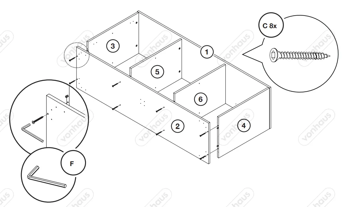 VonHaus 3000037 Oak Effect 3 Door Sideboard - Fig 8