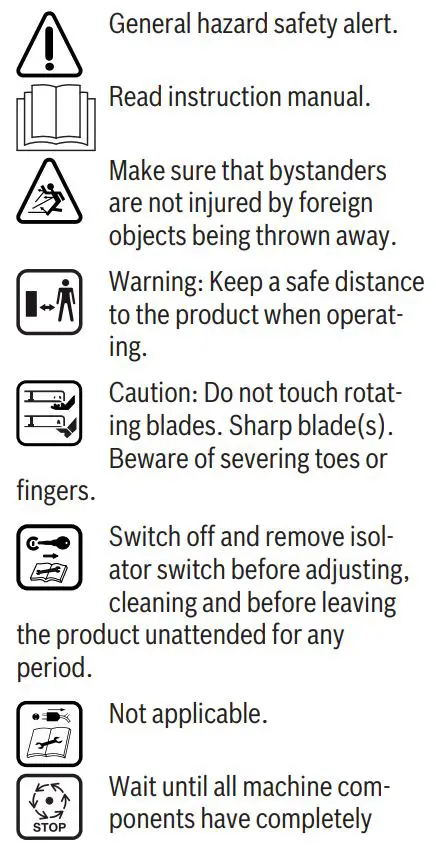 BOSCH AdvancedRotak 36-650 Electric Lawn Mower Instruction Manual - Explanation of symbols on the machine