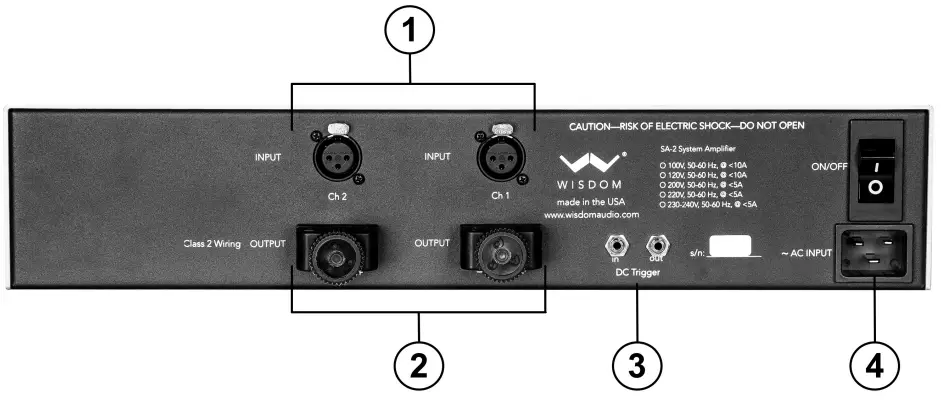 WISDOM SA 2 Two Channel Power Amplifier - Rear Panel