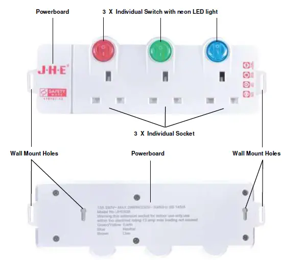 PowerPac JHE838 3 Way 3 Metre Extension Socket-01