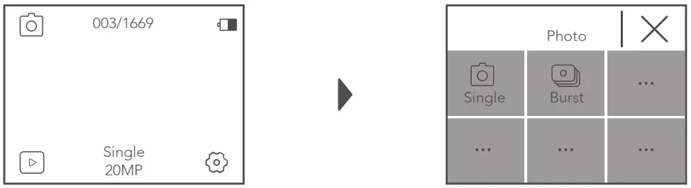 WOLFANG GA300 Action Camera - different modes for photo