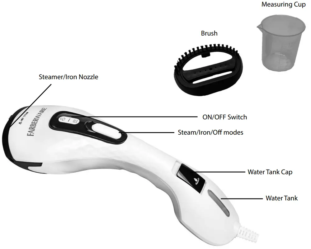 FARBERWARE FHS1150W Handheld Garment Steamer and Iron - parts
