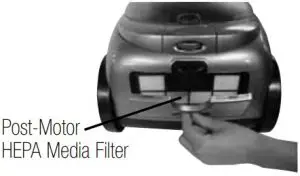 Remove the post-motor HEPA media filter