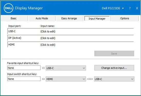 DELL P3223DE 32 Inch USB-C Hub Monitor - Input Manager